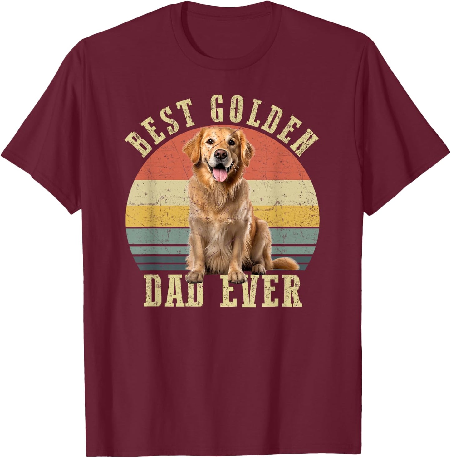Best Golden retriever Dad Ever Retro Dog Vintage T-Shirt - T-Shirt | Maroon
