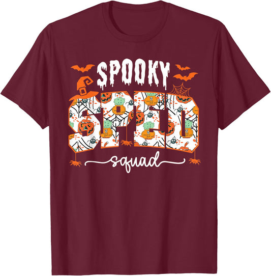 Spooky SPED Squad Special Education Teacher Halloween Ghost T-Shirt - T-Shirt | Maroon