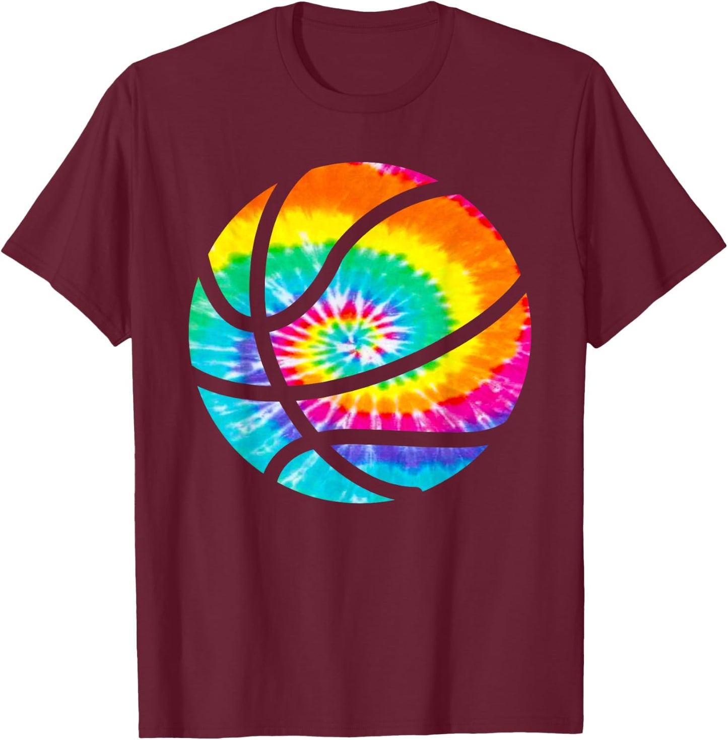 Basketball Tie Dye Shirt - Rainbow Trippy Hippie Shirt T-Shirt - T-Shirt | Maroon