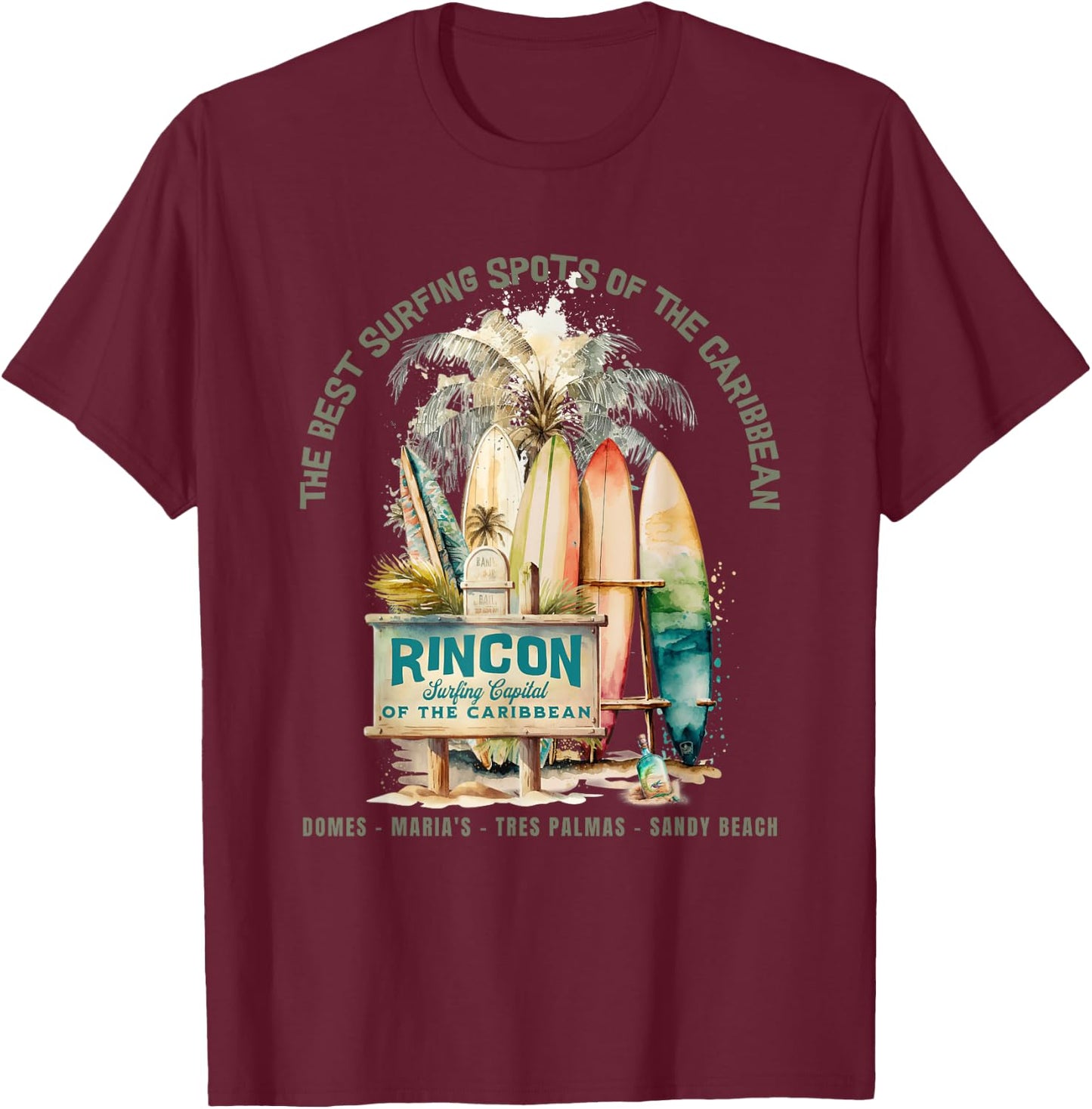 Rincon PR Surfing Capital of the Caribbean Surfers Wipeout T-Shirt - T-Shirt | Maroon