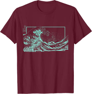 Light Teal Aqua Great Wave Light Teal Aqua Color Graphic T-Shirt - T-Shirt | Maroon