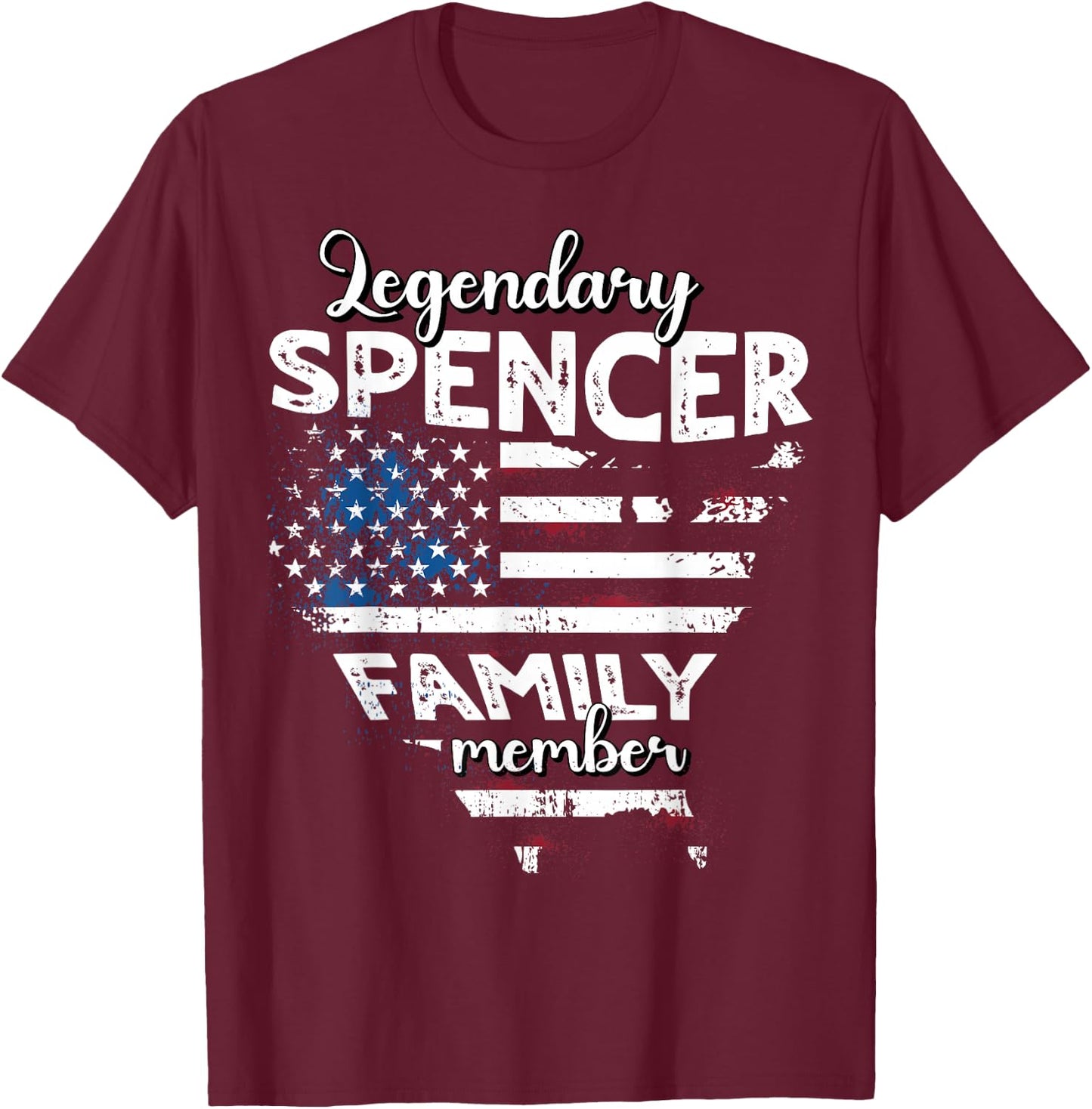 Surname Spencer US Flag Spencer Last Name Spencer T-Shirt - T-Shirt | Maroon