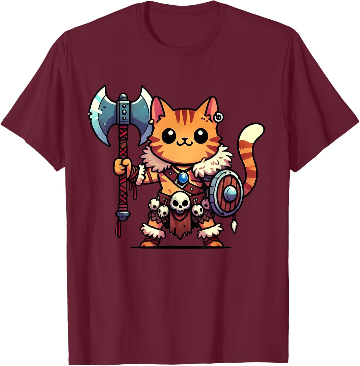 Medieval Barbarian Cat T-Shirt - T-Shirt | Maroon