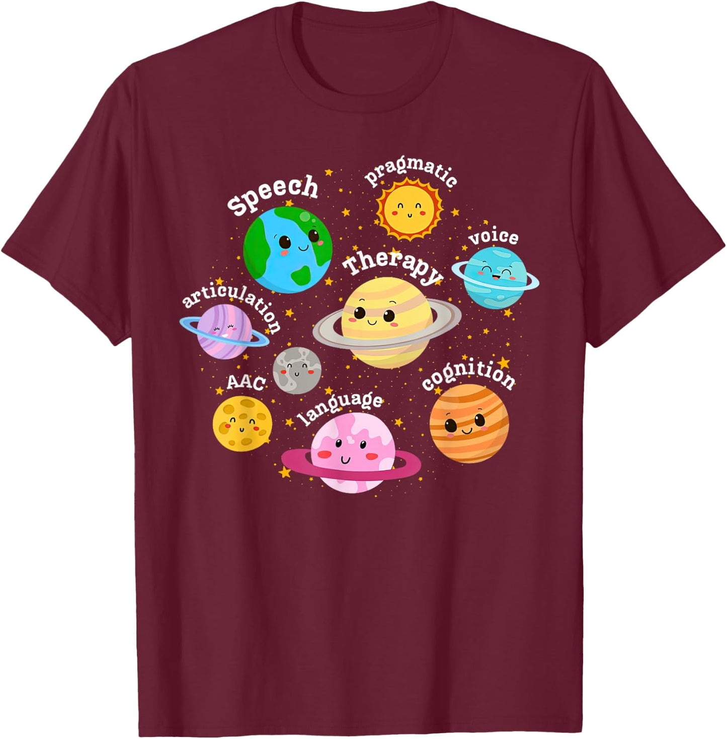 Speech Therapy Solar System Outer Space Pediatric SLP Retro T-Shirt - T-Shirt | Maroon