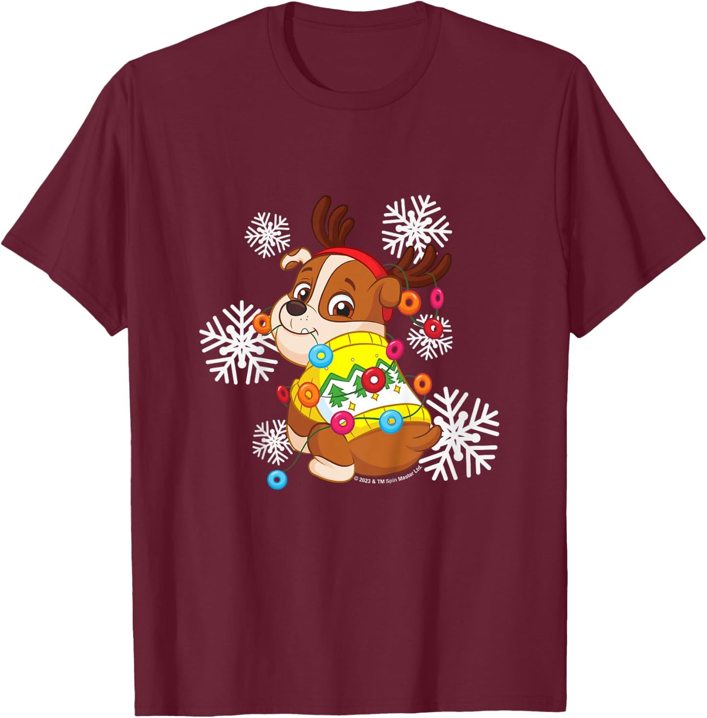PAW Patrol Christmas Rubble Dressed As Reindeer Cute T-Shirt - T-Shirt | Maroon