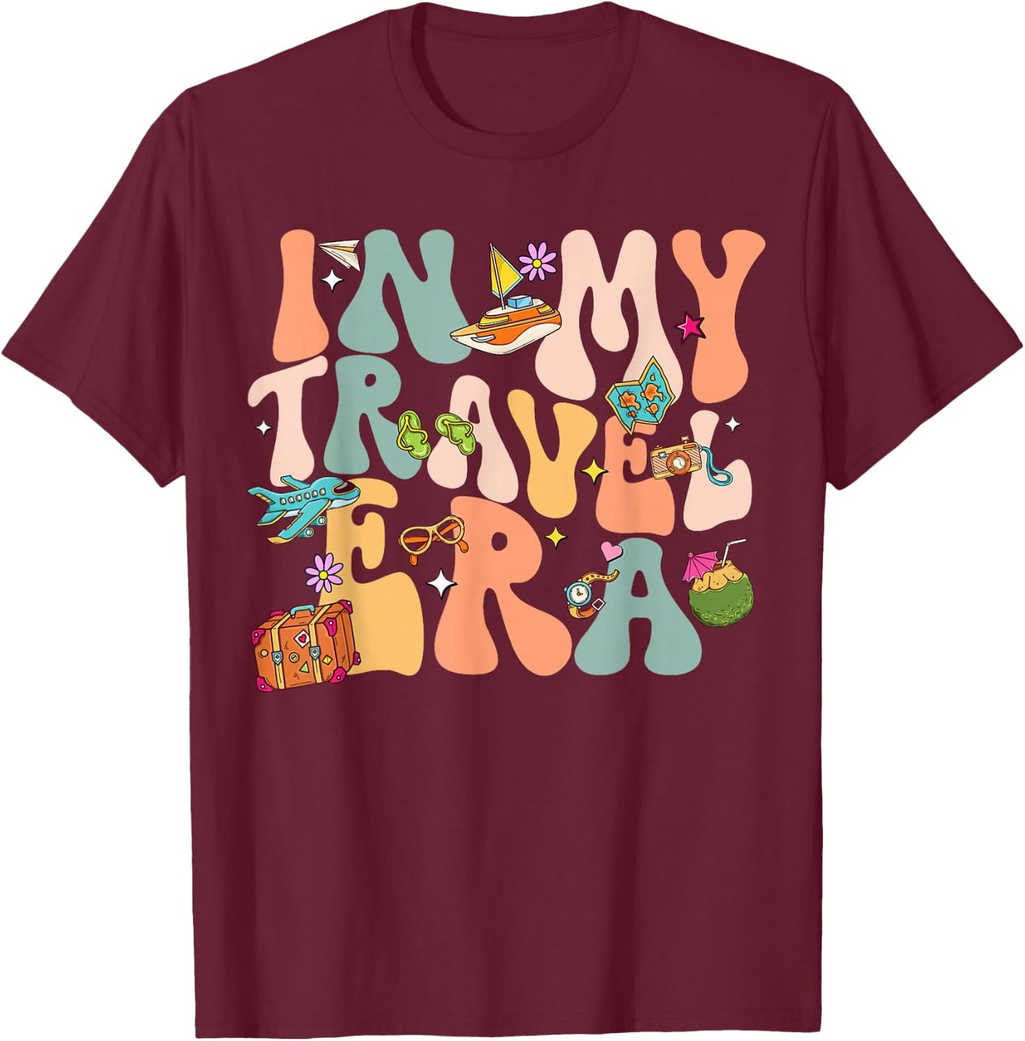 In My Travel Era Airplane Adventure In My Travel Era Airplane Adventure For Family Vacation Trip T-Shirt - T-Shirt | Maroon
