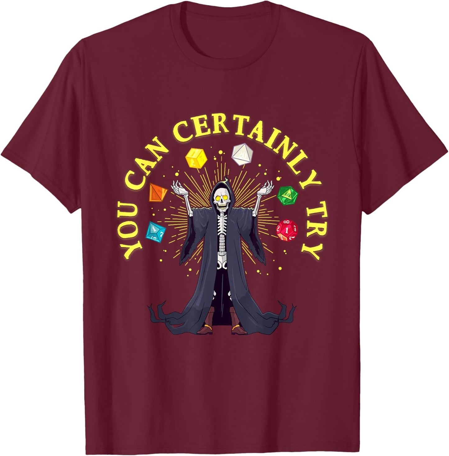 Funny D20 Dice Game Skeleton Witchcraft Nerdy Gamer Men Boys T-Shirt - T-Shirt | Maroon