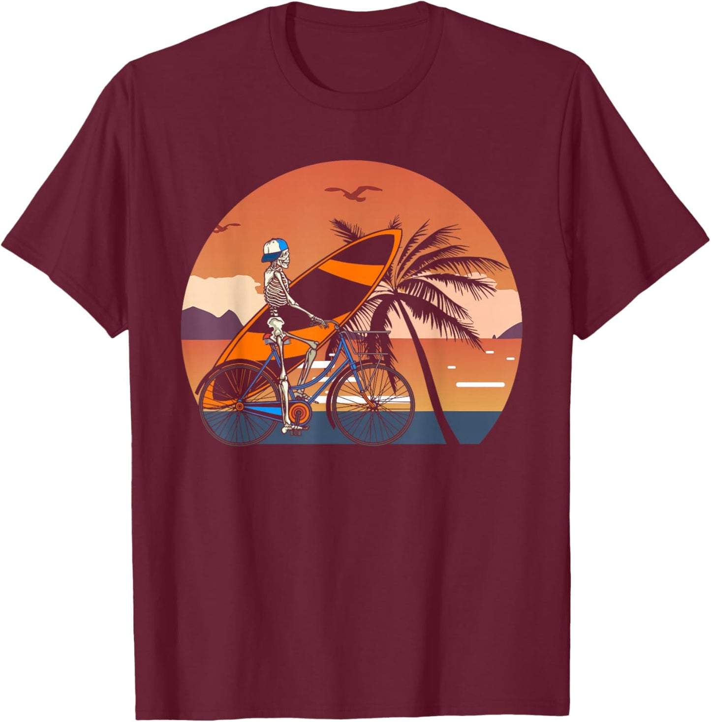 Skeleton Surfing Halloween Hawaii Hawaiian Men Women Surfer T-Shirt - T-Shirt | Maroon