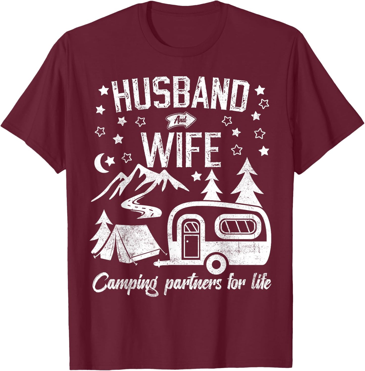 Husband and Wife Camping Partners for Life Funny Matching T-Shirt - T-Shirt | Maroon