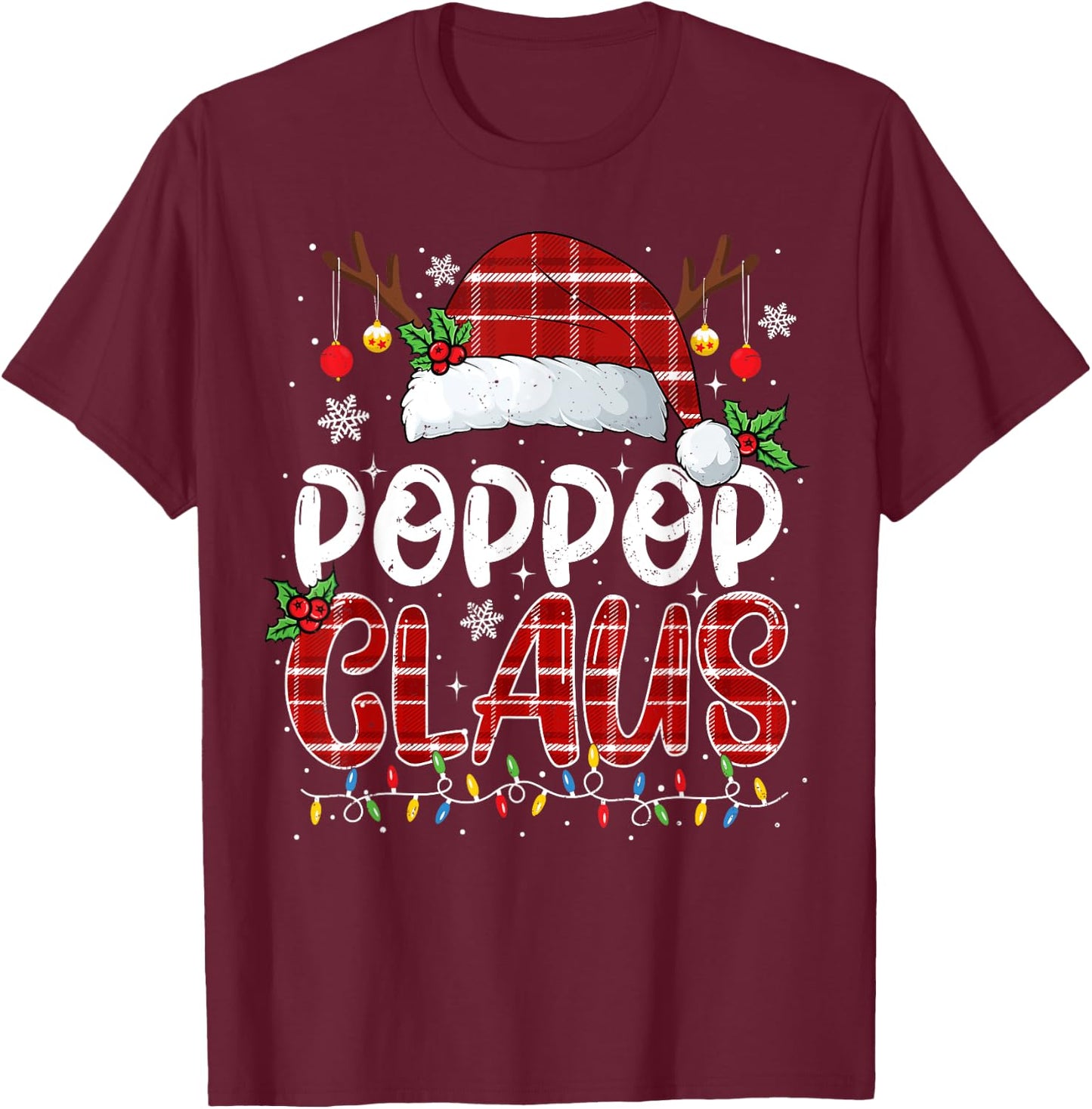 Poppop Claus Christmas Lights Pajama Family Matching T-Shirt - T-Shirt | Maroon