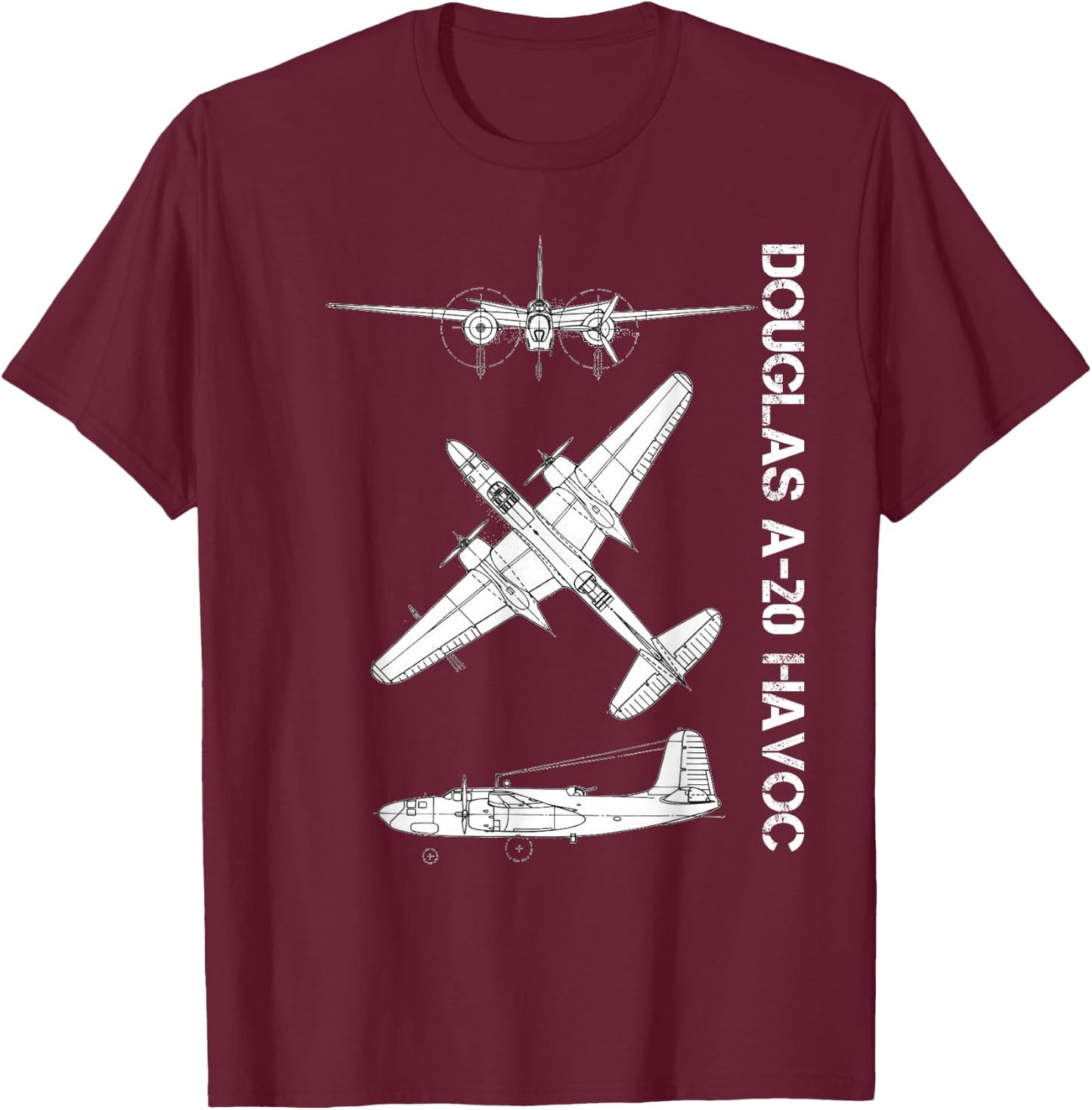 Douglas A-20 Havoc Bomber Airplane WW2 Aircraft T-Shirt - T-Shirt | Maroon