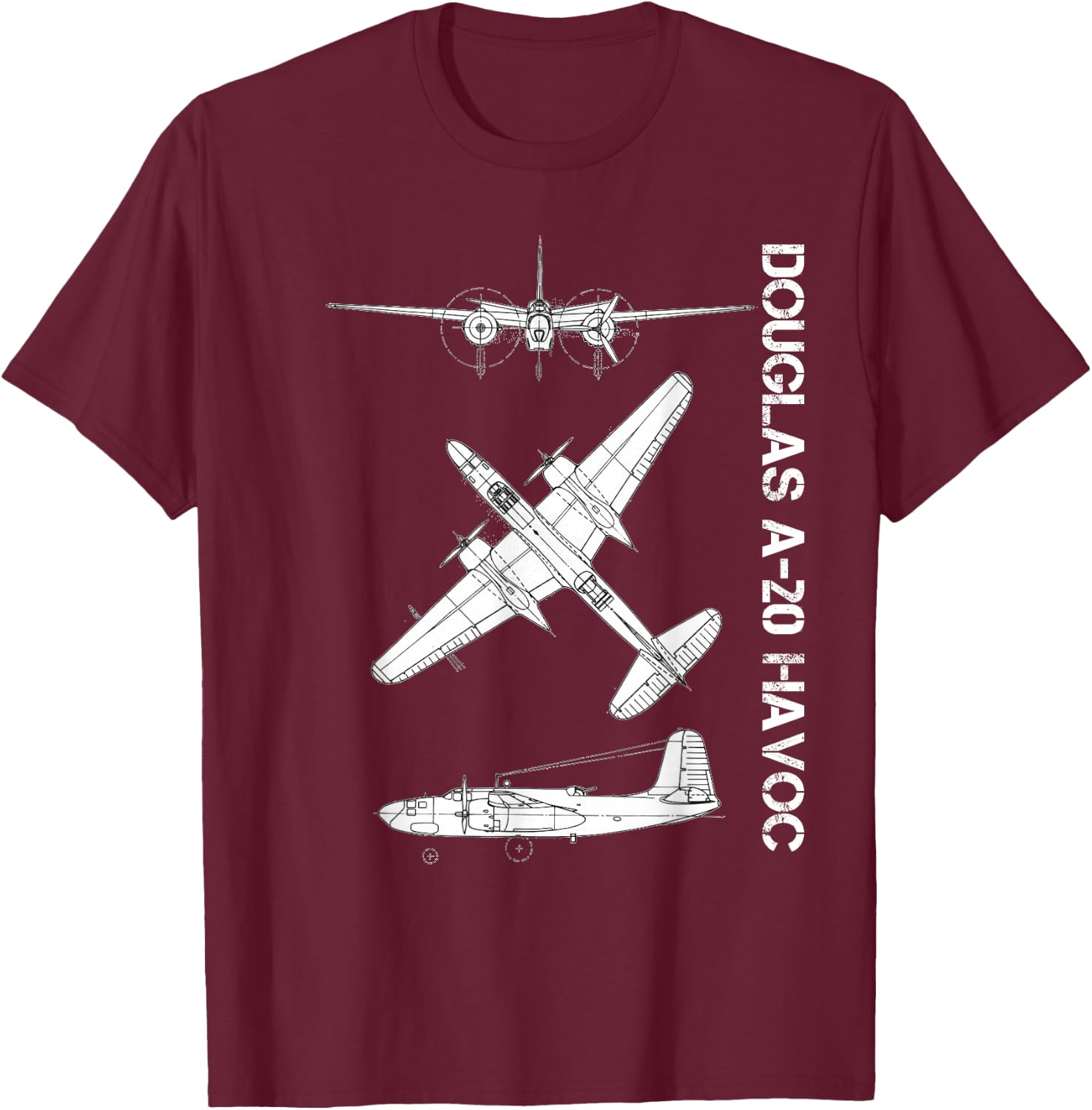 Douglas A-20 Havoc Bomber Airplane WW2 Aircraft T-Shirt - T-Shirt | Maroon