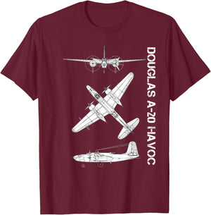 Douglas A-20 Havoc Bomber Airplane WW2 Aircraft T-Shirt - T-Shirt | Maroon