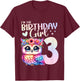 3rd Birthday Owl 3 Years Old Three years 3 Birthday Girl T-Shirt - T-Shirt | Maroon