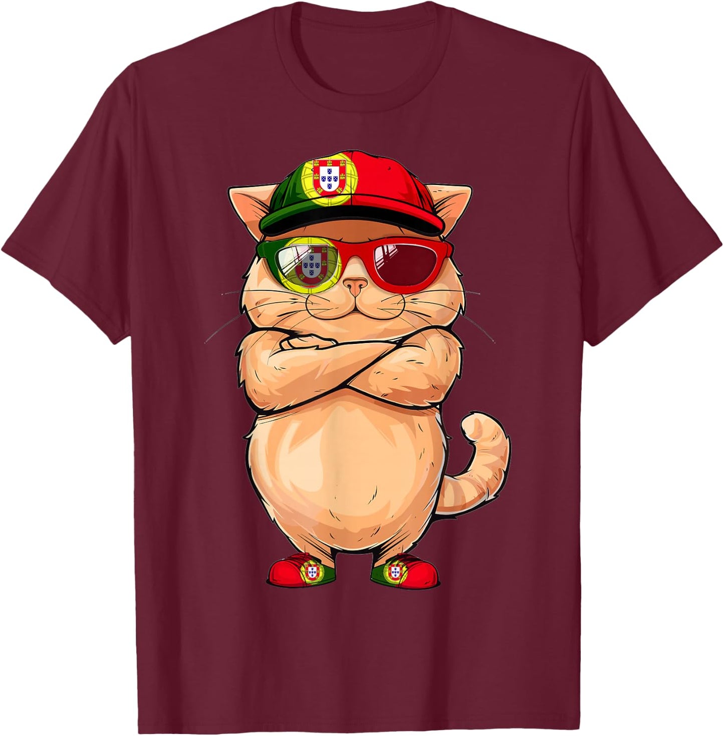 Portuguese Flag Cat Mom Souvenirs Products Kitten Portugal Men Women Kids T-Shirt - T-Shirt | Maroon