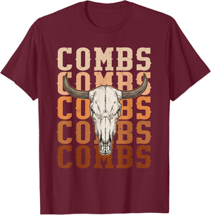 Combs Western Music Country Cowboy Cow Skull T-Shirt - T-Shirt | Maroon
