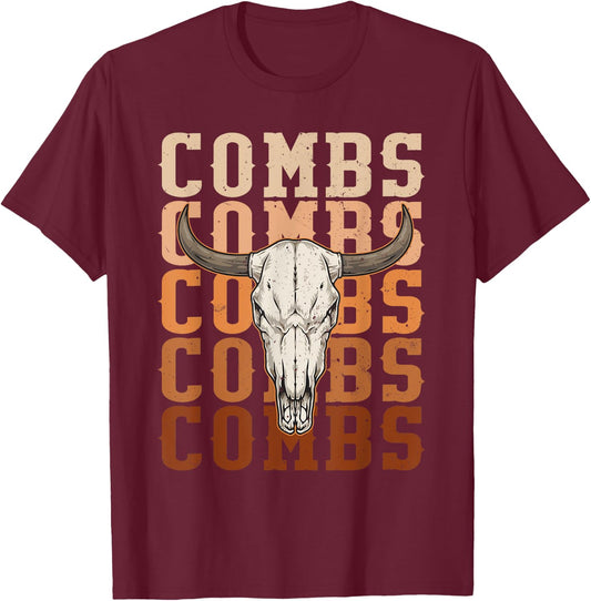 Combs Western Music Country Cowboy Cow Skull T-Shirt - T-Shirt | Maroon