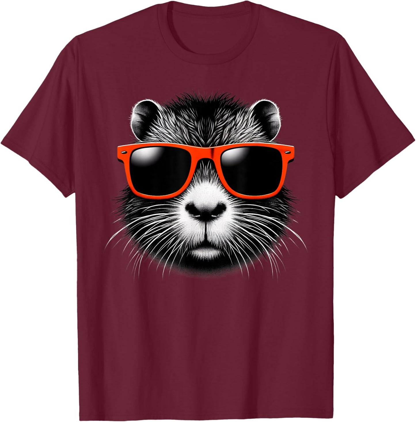 Cool Nutria Wearing Sunglasses Graphic Art T-Shirt - T-Shirt | Maroon