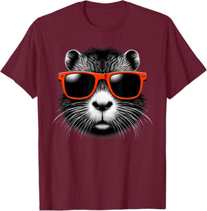 Cool Nutria Wearing Sunglasses Graphic Art T-Shirt - T-Shirt | Maroon