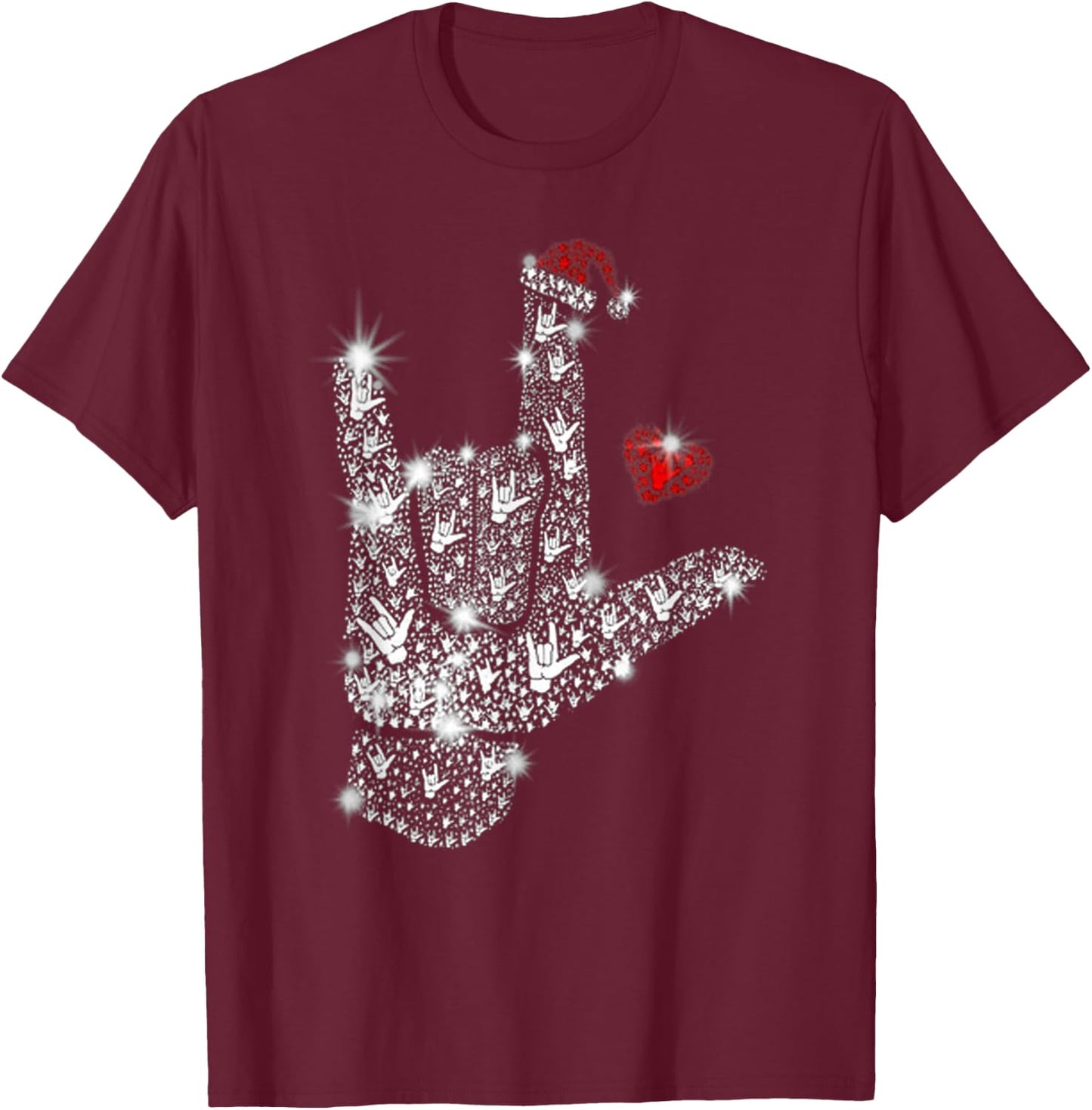 Love ASL Merry Christmas American Sign Language Xmas Santa T-Shirt - T-Shirt | Maroon