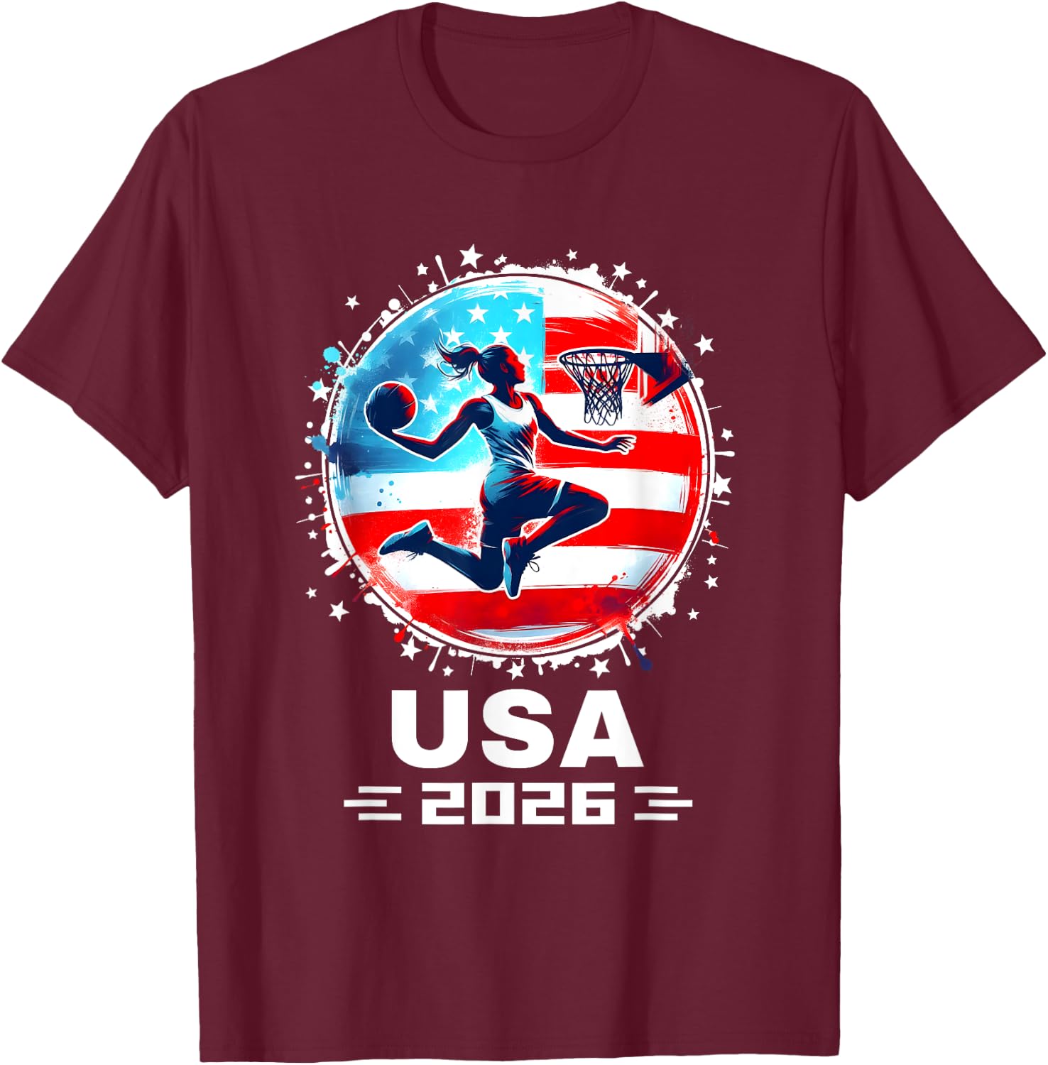 USA Team 2026 United States American Flag Basketball USA T-Shirt - T-Shirt | Maroon