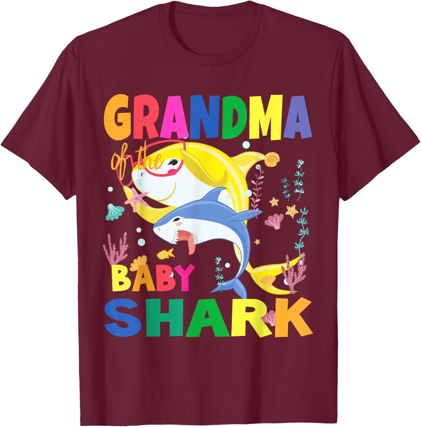 Birthday Shark Grandma of Birthday Shark birthday matching T-Shirt - T-Shirt | Maroon