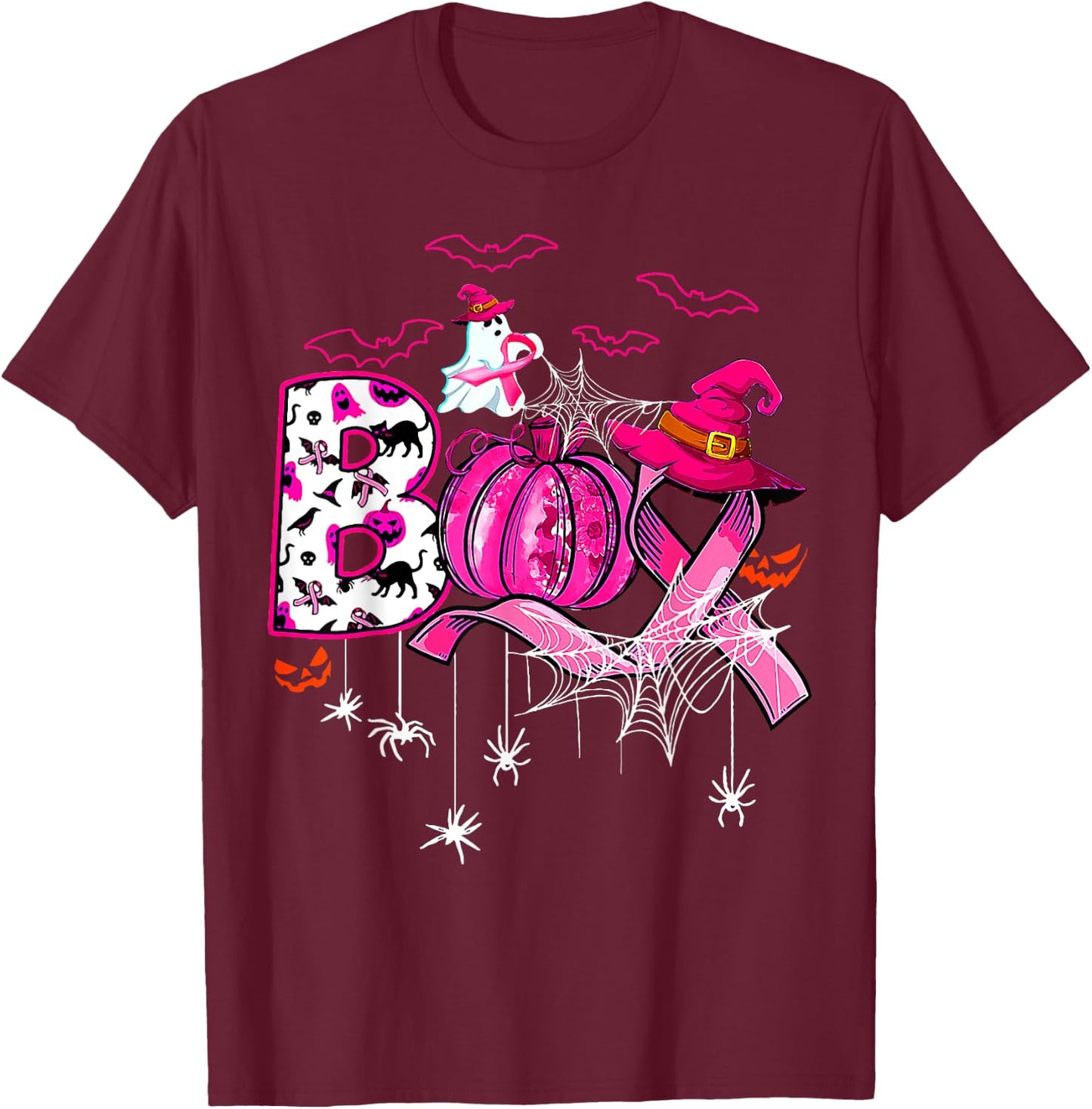 Boo Breast Cancer Is Boo Sheet Pink Ribbon Ghost Halloween T-Shirt - T-Shirt | Maroon