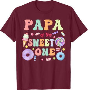 Papa of The Sweet One Lollipop Candy Birthday Party Family T-Shirt - T-Shirt | Maroon