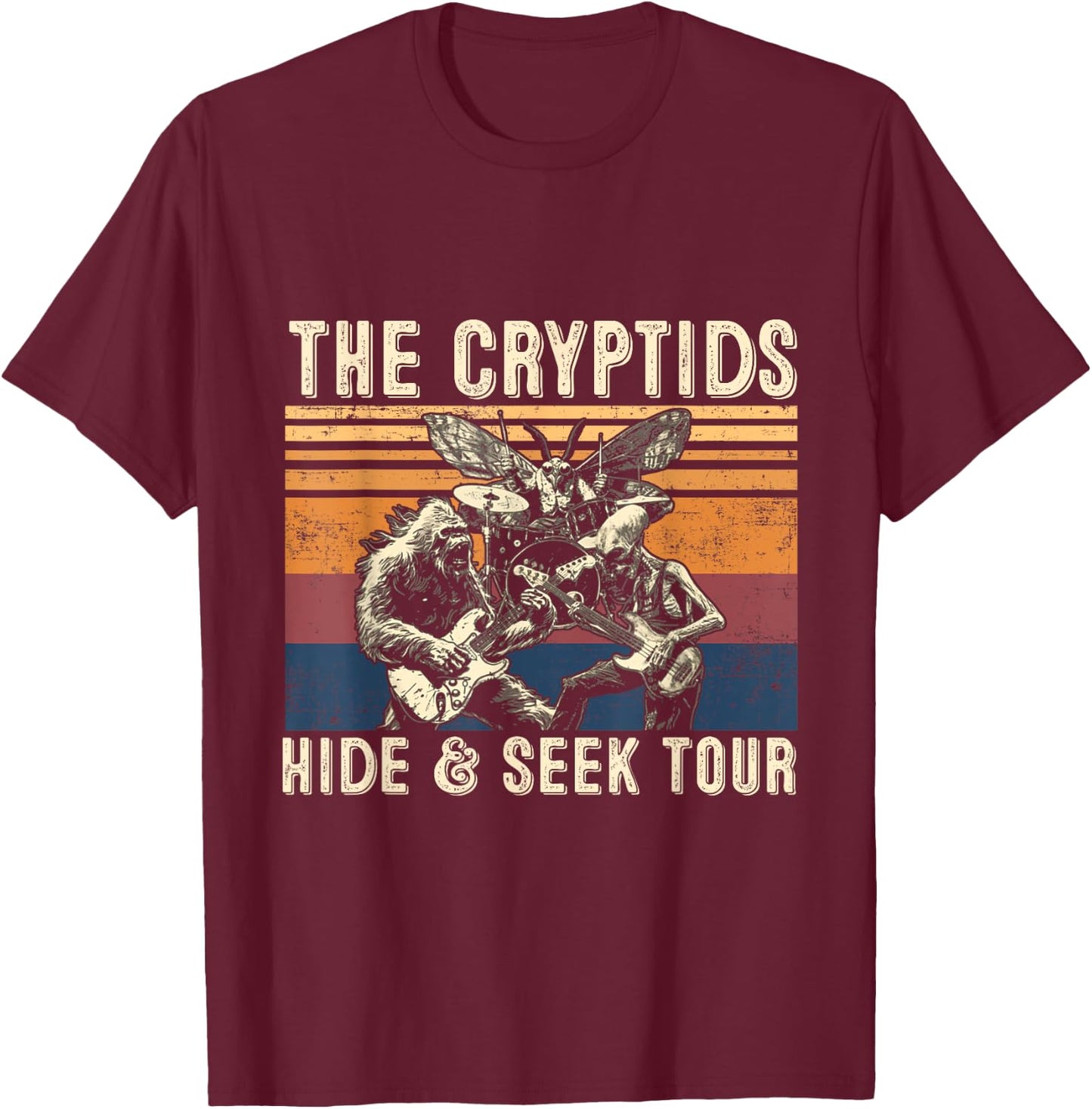 The Cryptids Hide & Seek Tour CryptidBigfoot Mothman UFO T-Shirt - T-Shirt | Maroon