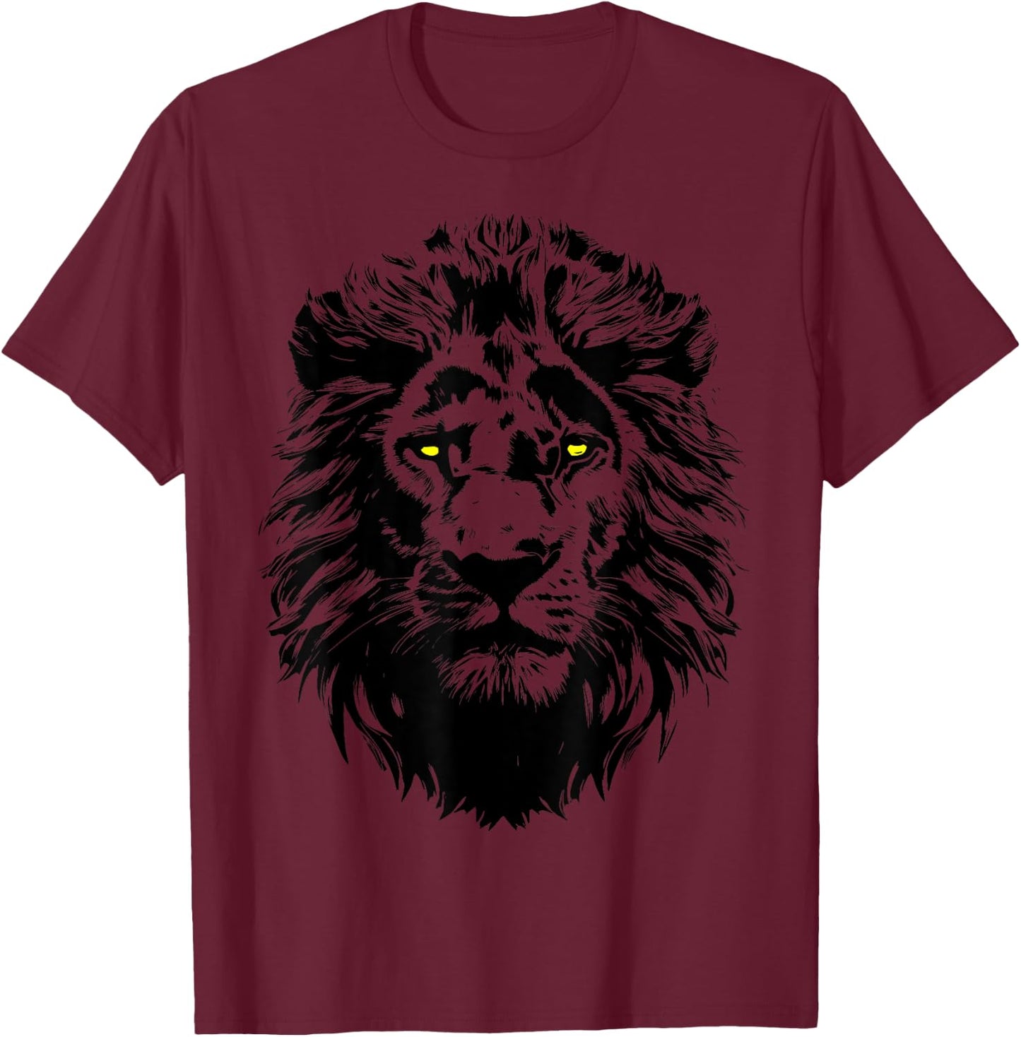 Lion, Gazing Eyes Lion Head, Lion Face, Lion Head T-Shirt - T-Shirt | Maroon
