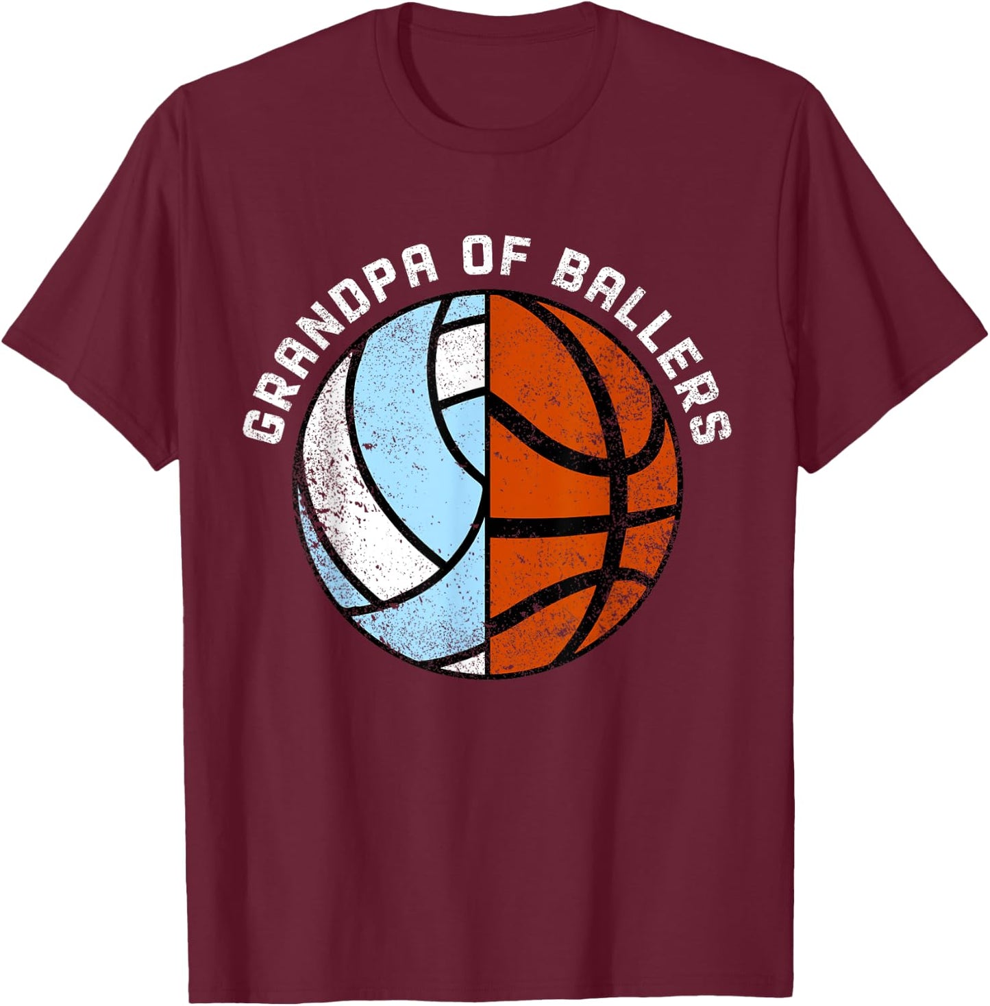 Grandpa Of Ballers Funny Volleyball Basketball Grandpa T-Shirt - T-Shirt | Maroon