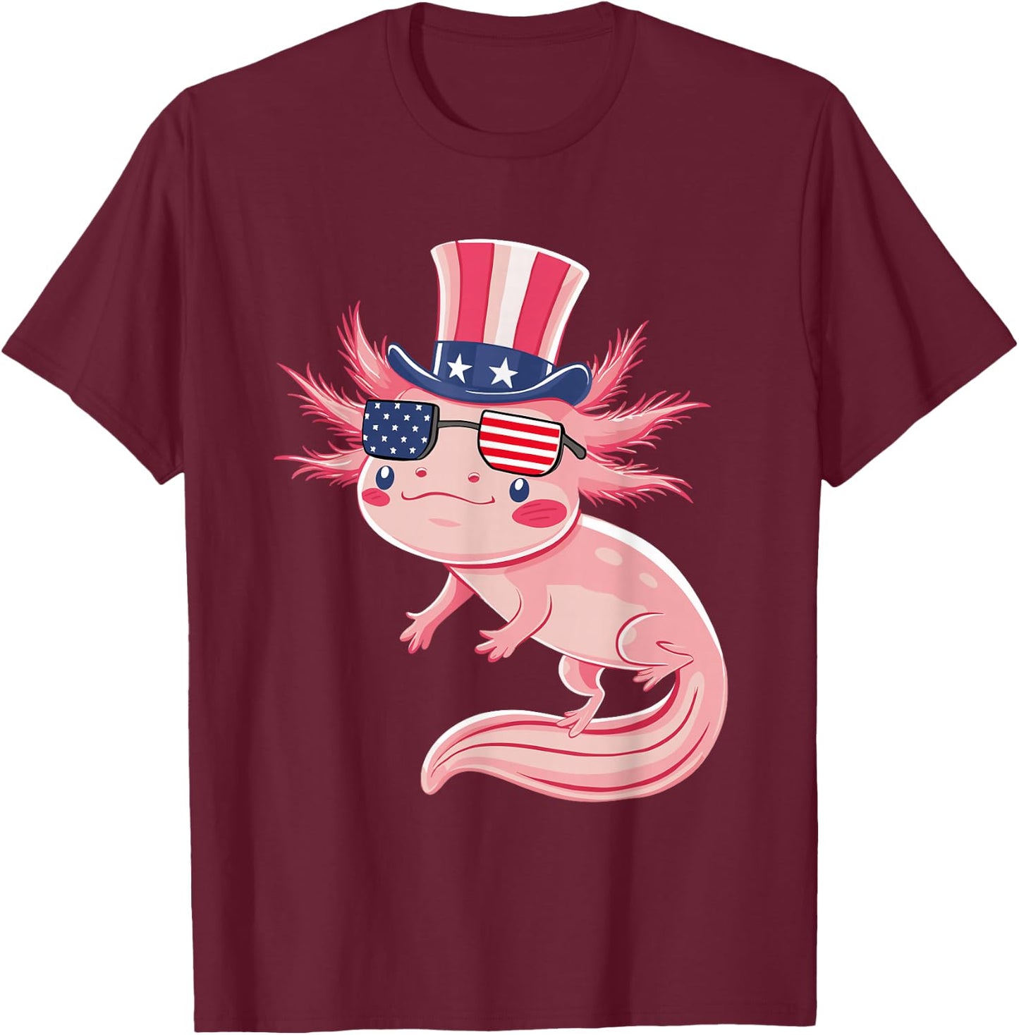 Axolotl 4th of July T-Shirt - T-Shirt | Maroon