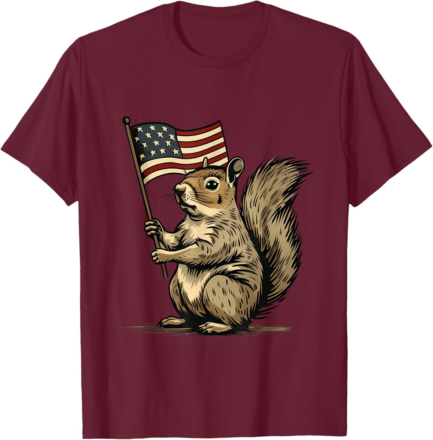 Fourth of July 4th of July Patriotic American Flag Squirrel T-Shirt - T-Shirt | Maroon