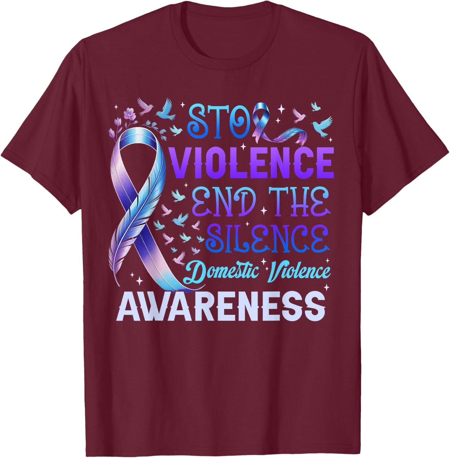 Family Domestic Violence Awareness Purple Ribbon T-Shirt - T-Shirt | Maroon