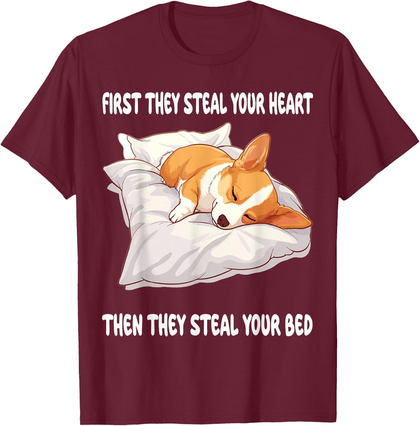 Welsh Corgi Pembroke Sleeping Pajamas Nightgown T-Shirt - T-Shirt | Maroon