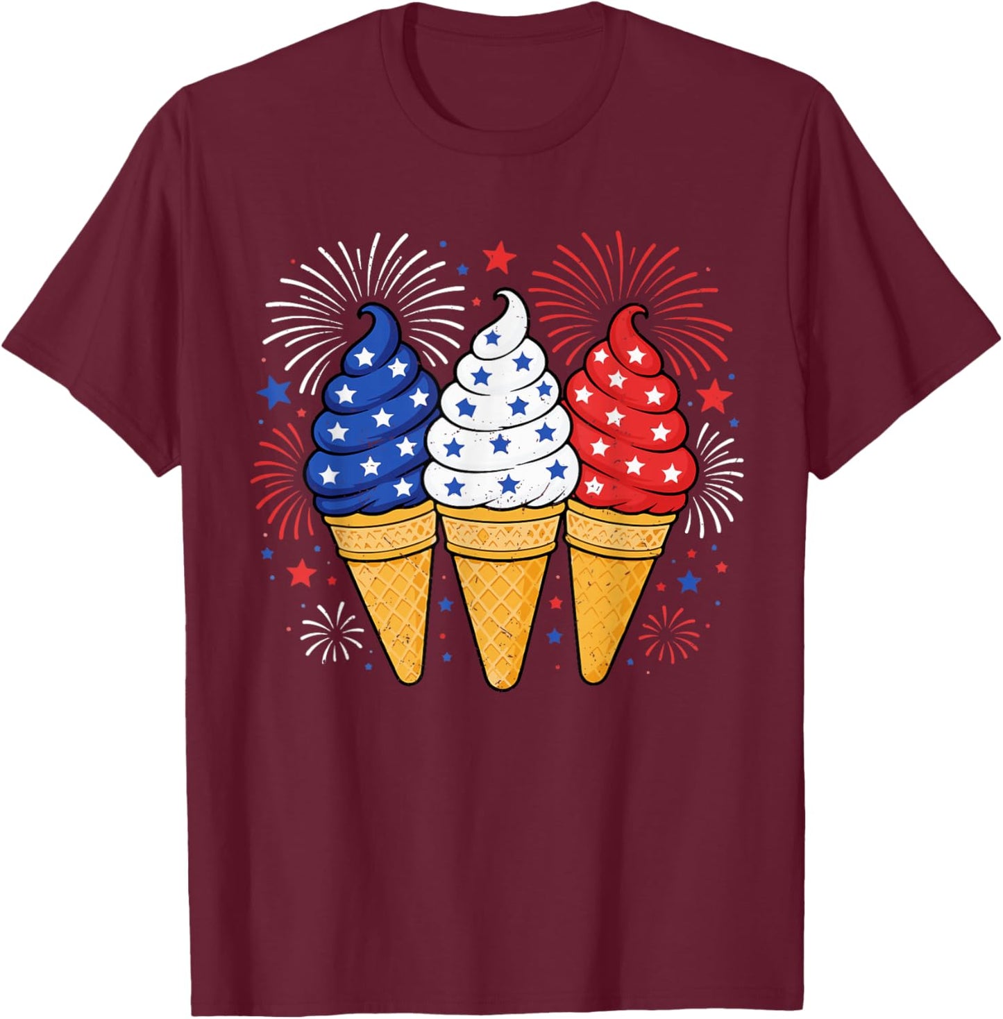 Ice Cream Patriotic American USA Flag Fourth of July Kids T-Shirt - T-Shirt | Maroon