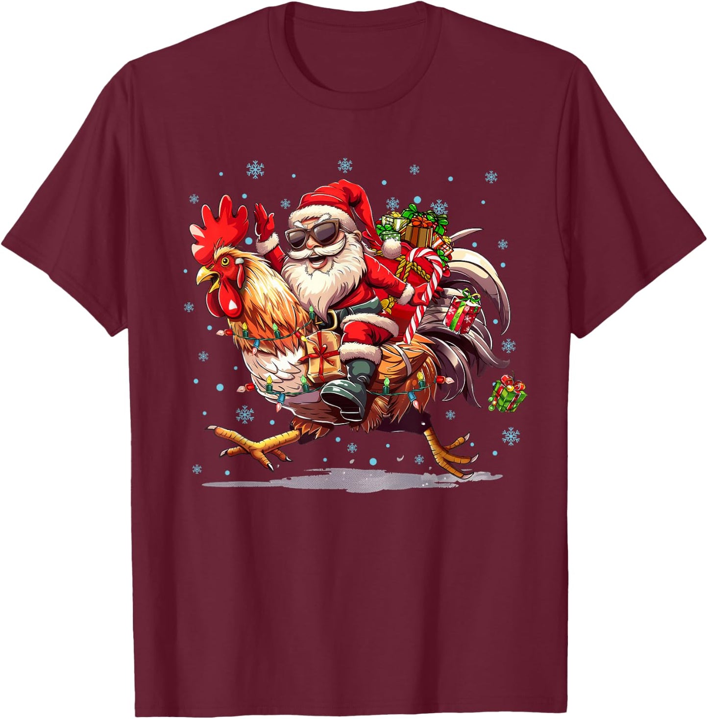 Chicken Lover Xmas Funny Santa Riding Chicken Christmas T-Shirt - T-Shirt | Maroon