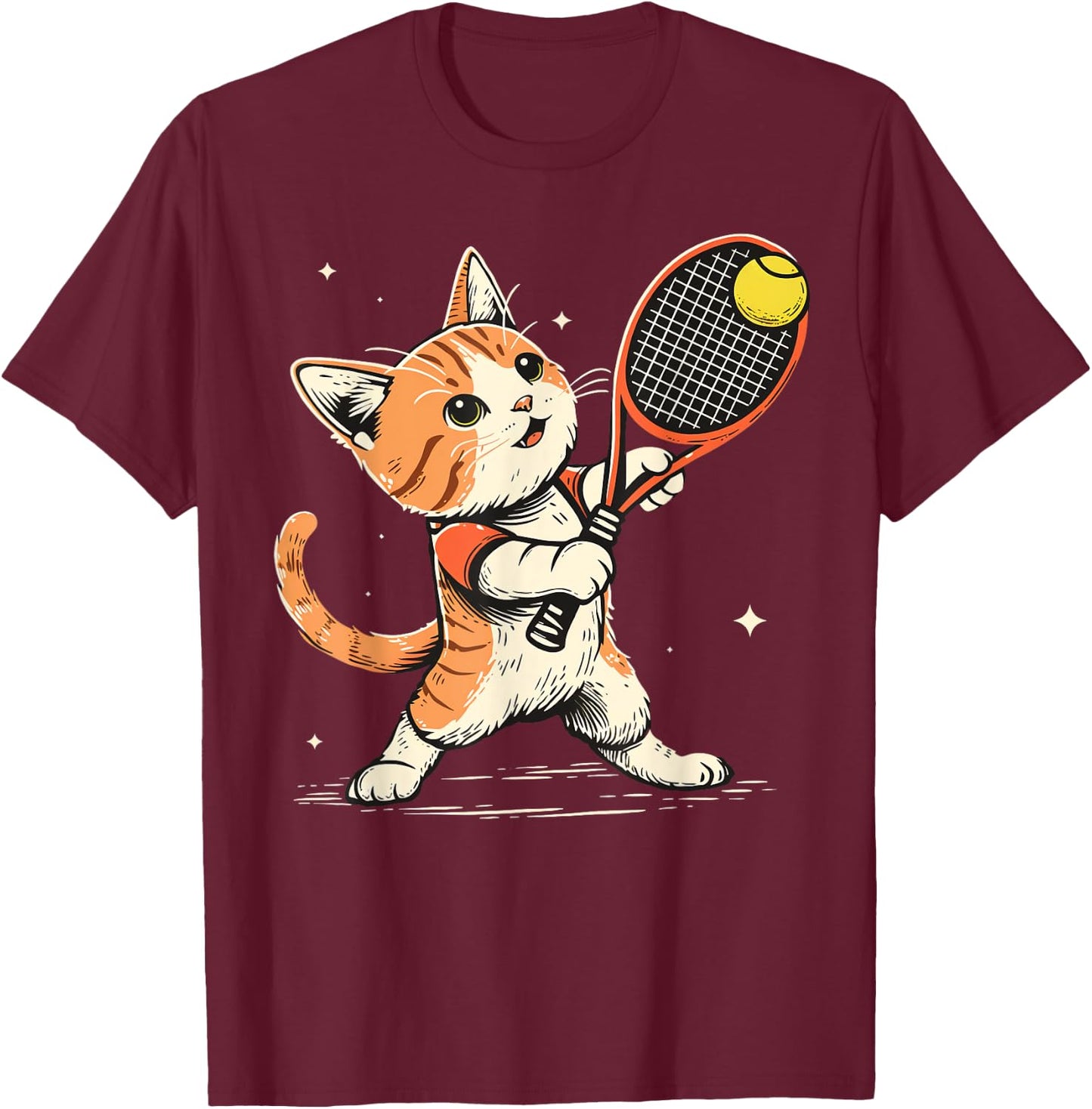Tennis player Cat on Tennis T-Shirt - T-Shirt | Maroon