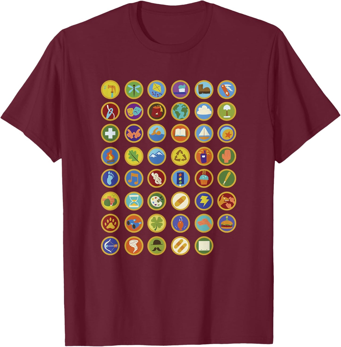 Disney Pixar Up Wilderness Explorer Badges Collage T-Shirt - T-Shirt | Maroon