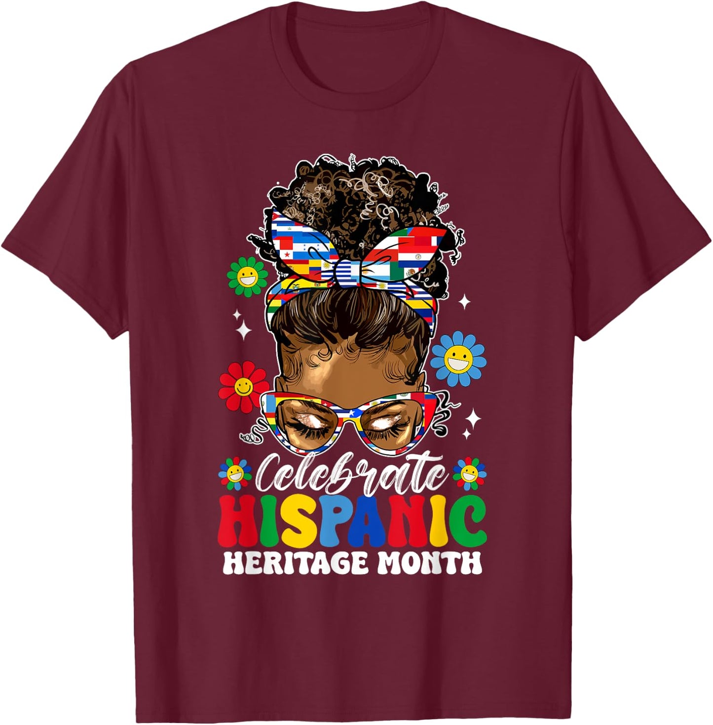 Messy Bun Latina Women Celebrate Hispanic Heritage Month T-Shirt - T-Shirt | Maroon