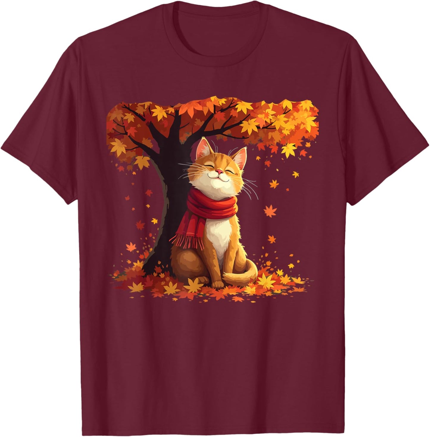 It's Fall Y'all Cat Leaf Fall Tree Hello Autumn Thanksgiving Men Women Girls Kids T-Shirt - T-Shirt | Maroon