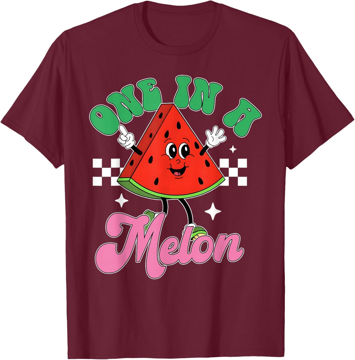 Funny Cute Retro Watermelon One In A Melon Summer Vacation T-Shirt - T-Shirt | Maroon