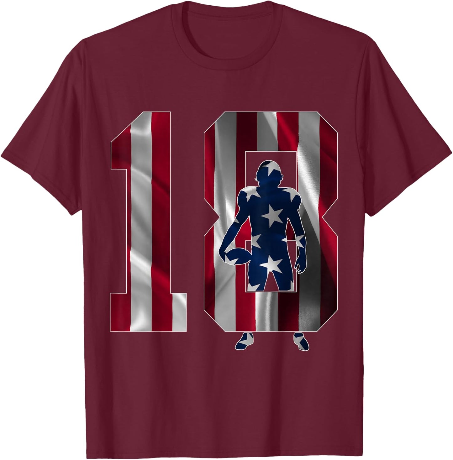 Number 18 Years Football 18th Birthday T-Shirt - T-Shirt | Maroon