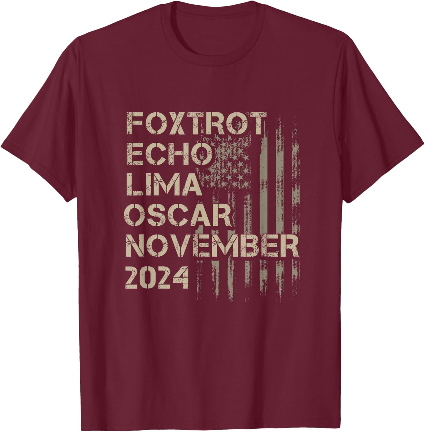 Trump 2024 Gifts by PIXELCYNIC - Black -Adults Military Modern - Small - Short Sleeve - Letter Print - Foxhound Theme T-Shirt - T-Shirt | Maroon