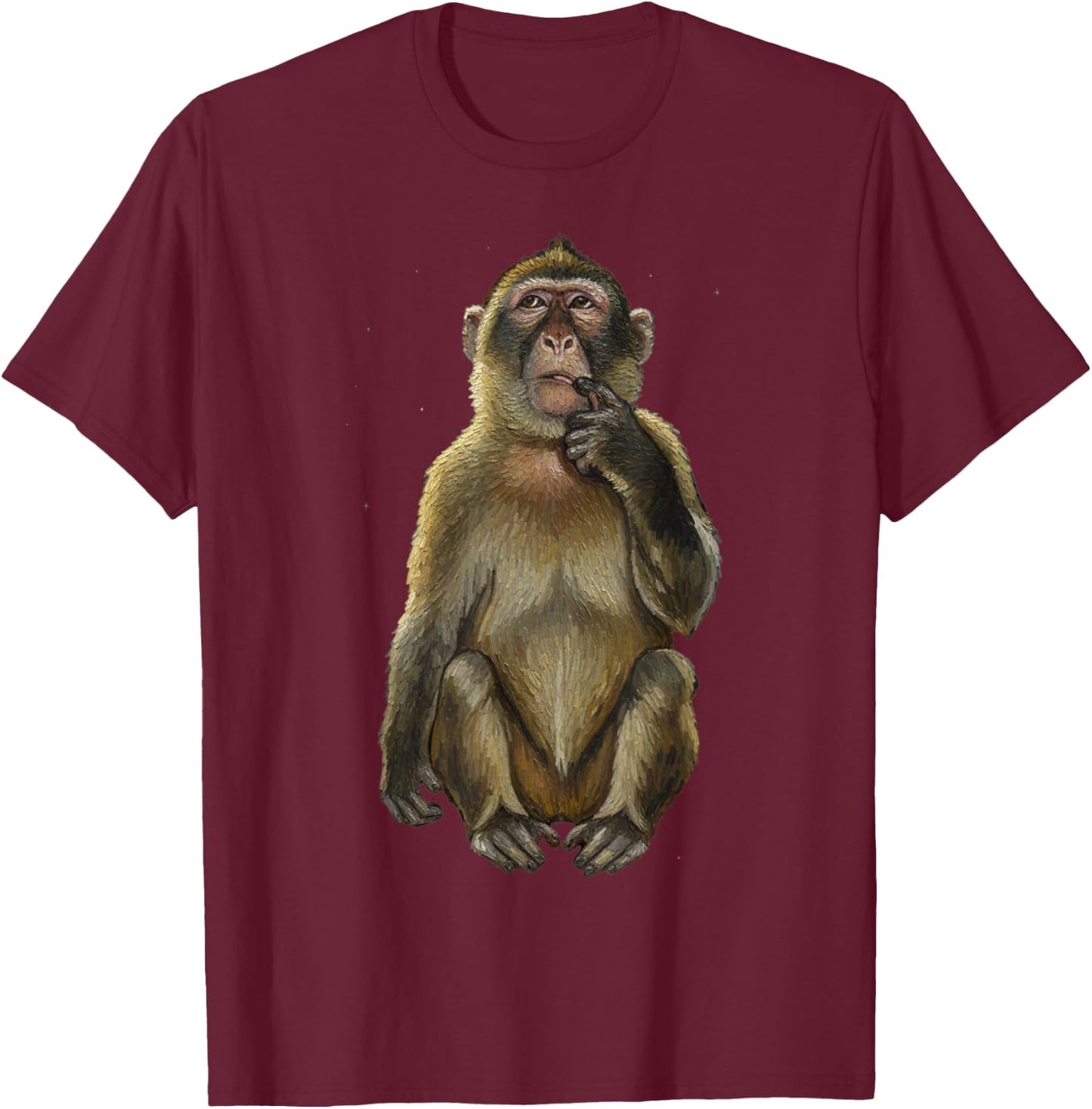 Funny Thinking Monkey Memes Brainrot T-Shirt - T-Shirt | Maroon