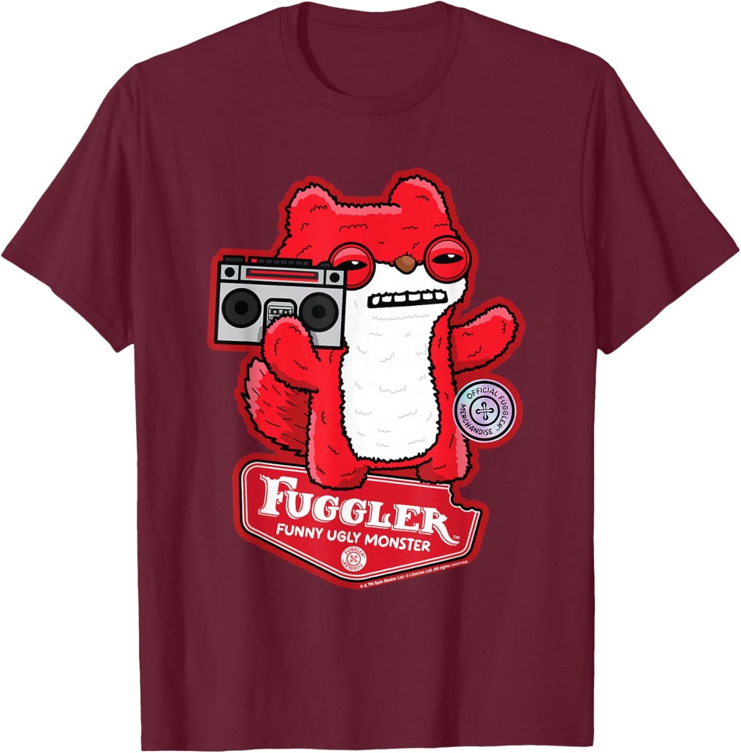 Fuggler -Adults and Kids , Black, Small, Short Sleeve, Cartoon Squirrel Design T-Shirt - T-Shirt | Maroon