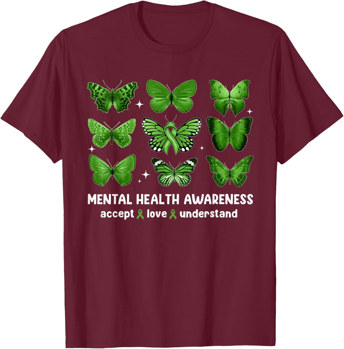 Butterfly Mental Health Awareness Accept Love Understand Kid T-Shirt - T-Shirt | Maroon