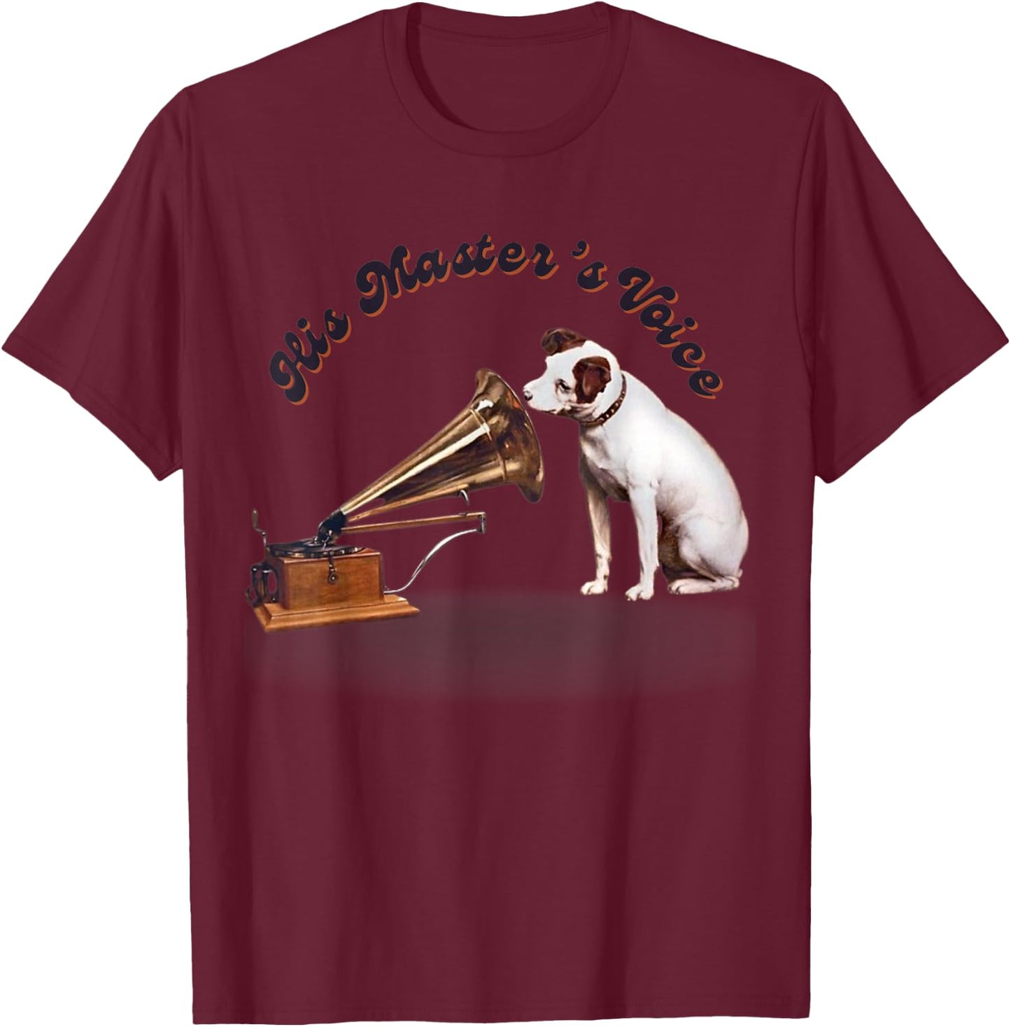 JRT Designs His Master's Voice RCA Victor Nipper Dog , Small, Black T-Shirt - T-Shirt | Maroon