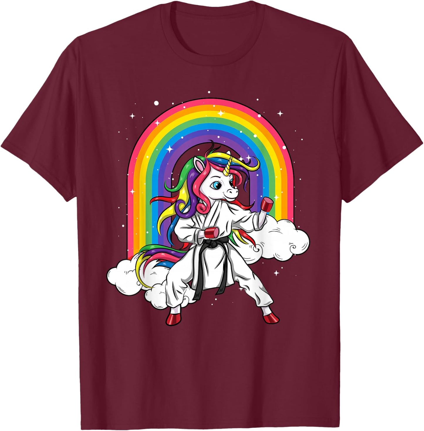 Rainbow Unicorn Karate Taekwondo MMA Judo Kids Girl T-Shirt - T-Shirt | Maroon