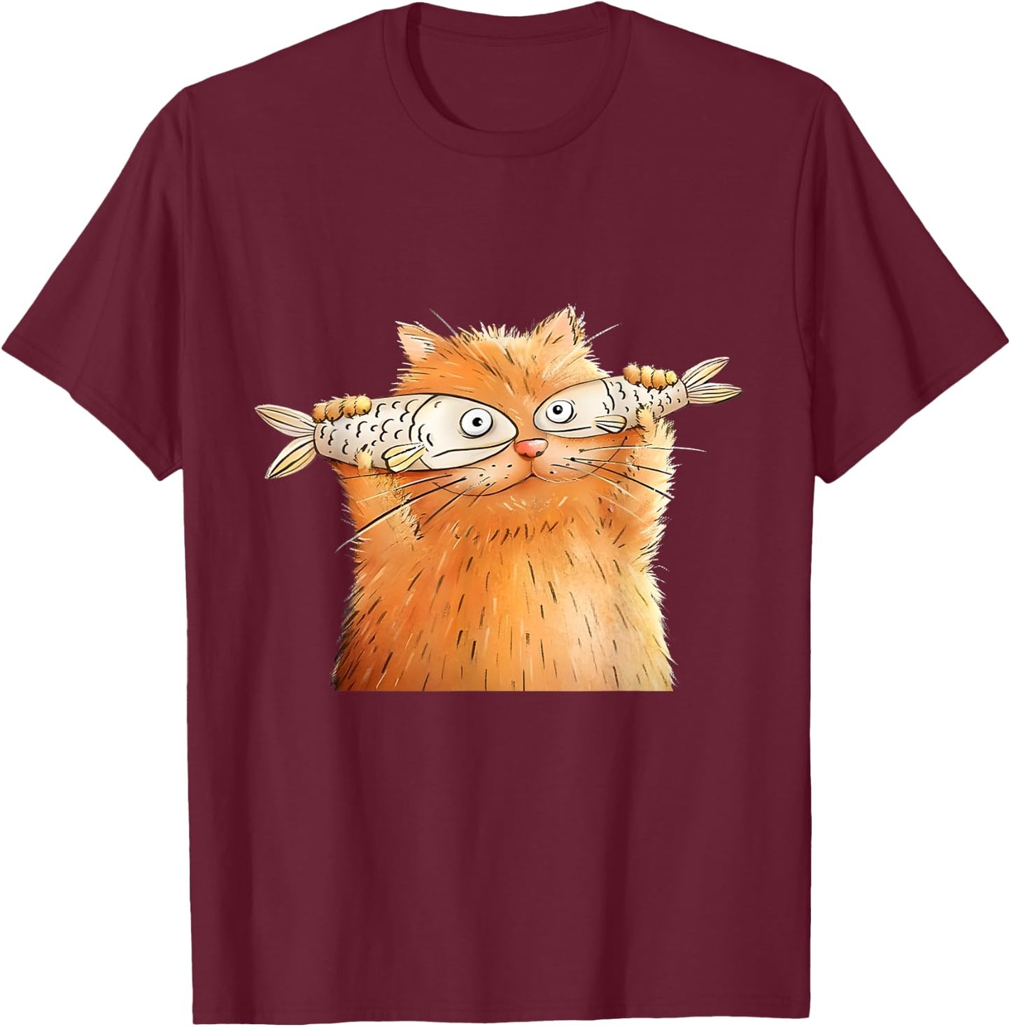 Retro Cute Cat Fish Art Eyes Fish Kitten Catfish Meow Funny Women Girls Kids T-Shirt - T-Shirt | Maroon
